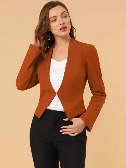 Allegra K- Suit Collarless Cropped Blazer Jacket