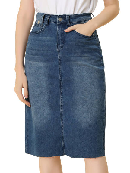 Allegra K- High Waist Back Slit Stretch Denim Skirt