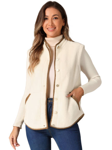 Allegra K - Button Down Fleece Vest Outerwear