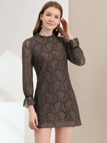 Allegra K- Elegant Ruffle Floral Lace Dress