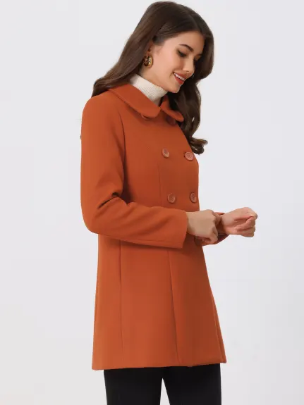 Allegra K- Peter Pan Collar Double Breasted Coat