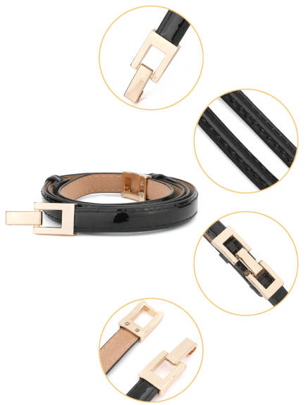 Allegra K- Adjustable Thin High Waist Belt Square Buckle