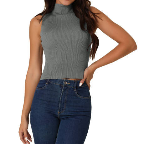 Allegra K - Summer Mock Neck Knit Tank Top