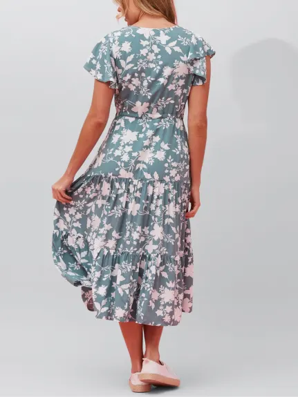 Agata Robe Évasée Imprimé Floral Vert