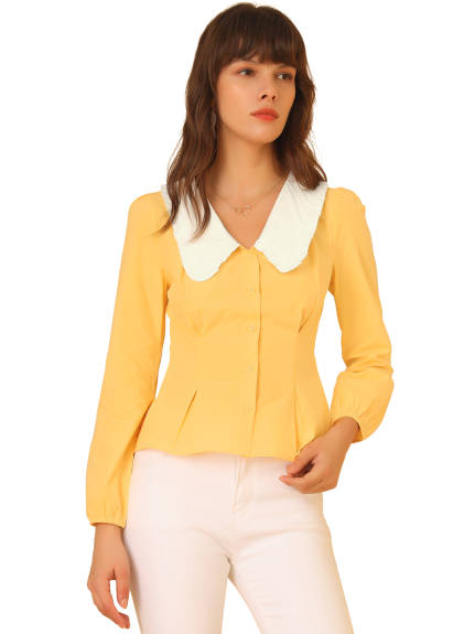 Allegra K - Contrast Peter Pan Collar Cotton Shirt