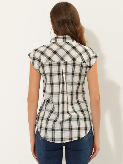 Allegra K- Plaid Short Sleeve Button Down Shirt