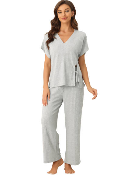 cheibear - Ribbed Knit Lounge Pajama Set