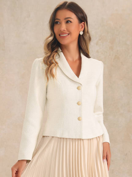 Allegra K- Tweed Lapel Long Sleeves Blazer Jackets