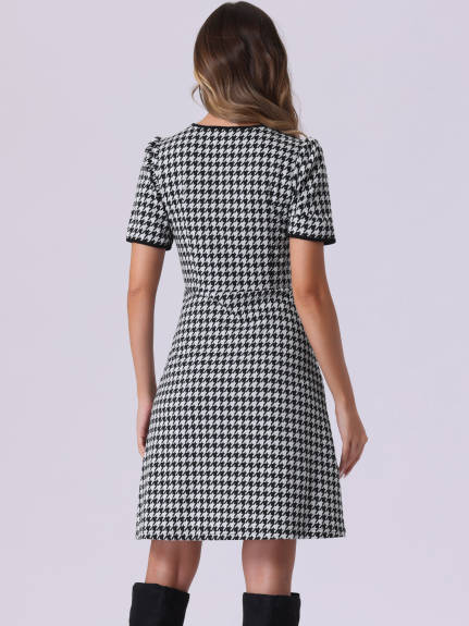 Allegra K - Houndstooth Plaid A-Line Dress