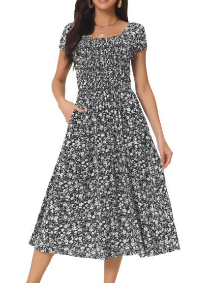 Allegra K - Casual Short Sleeve Flowy Midi Floral Dress