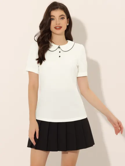 Allegra K- Peter Pan Collar Contrast Trim Puff Blouse