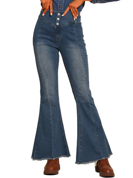 Allegra K- Bell Bottom Jeans High Rised Classic Flared Denim Pants