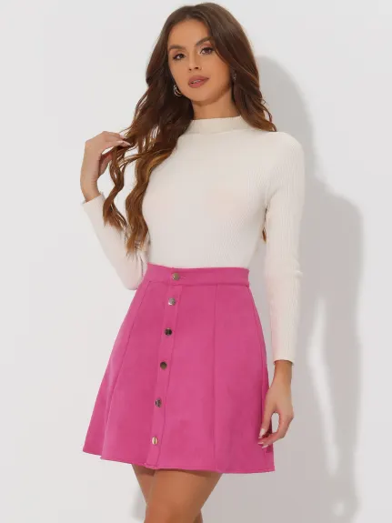 Allegra K - Faux Suede Button A-Line Mini Skirt
