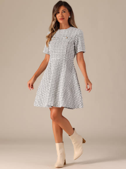 Allegra K - Plaid Mini Length A-Line Dress