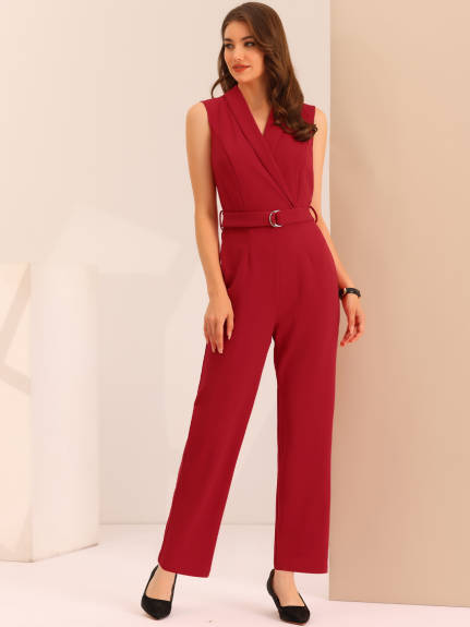 Allegra K - Elegant Sleeveless Belted Jumpsuit