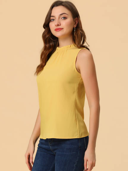 Allegra K- Mock Neck Ruffle Sleeveless Blouse