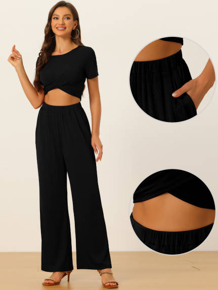 Allegra K - Crop Top with Wide Leg Pants Summer Outfits