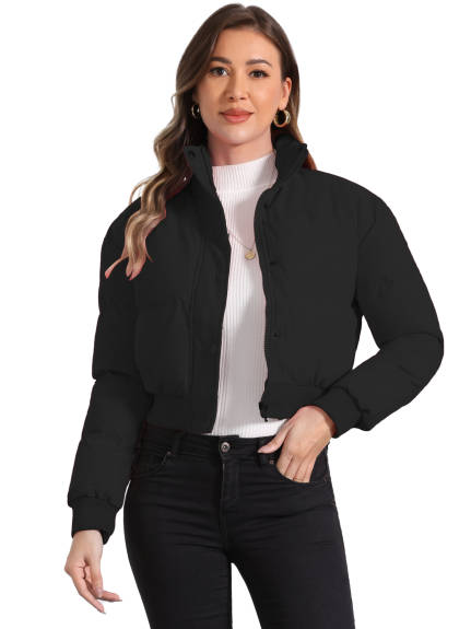 Allegra K - Cropped Padded Bomber Jacket Outwear