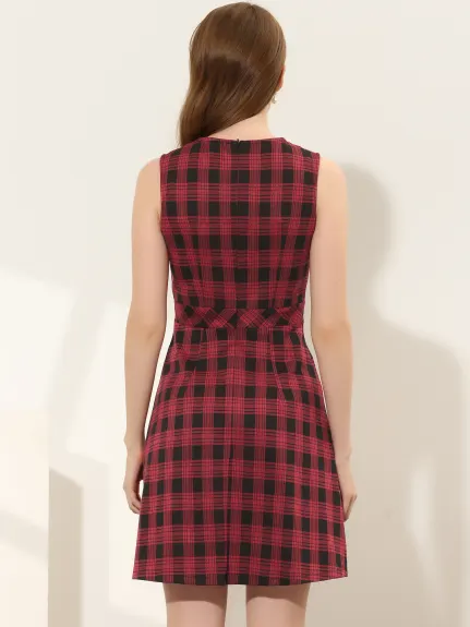 Allegra K- Sleeveless Plaid Houndstooth Flare Dress