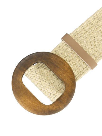 Allegra K- Wide Waist Stretch Woven Belt Wooden Buckle