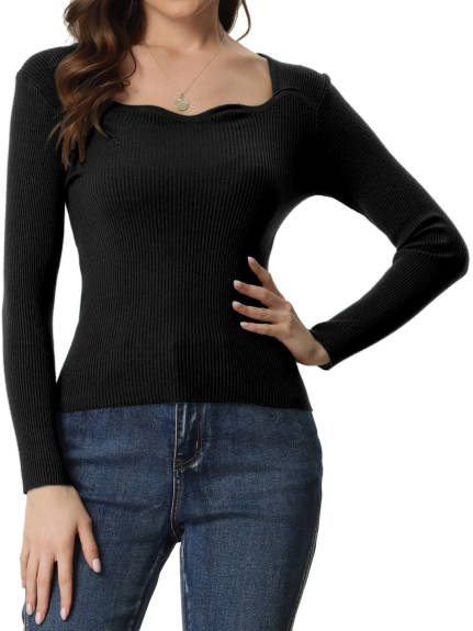 Allegra K- Pullover Slim Fit Sweetheart Neck Knit Sweater