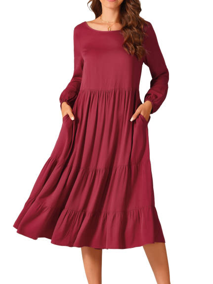 Allegra K - Fall Long Sleeve Tiered Maxi Dress