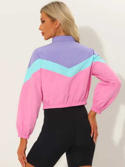 Allegra K- Color Block Long Sleeve Crop Jacket