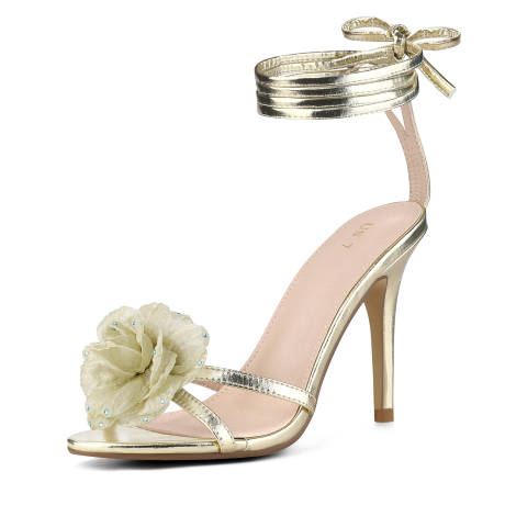 Allegra K- Flower Stiletto Heels Lace Up Sandals