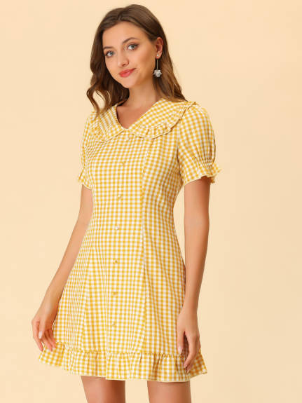 Allegra K- Checks Ruffled Peter Pan Collar Mini Dress