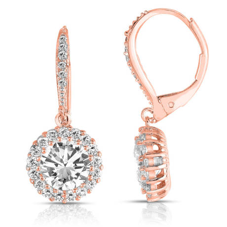 Genevive Sterling Silver with Colored Round Cubic Zirconia Halo Drop Earrings