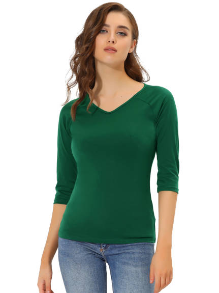 Allegra K- 3/4 Raglan Sleeve V Neck T-Shirt