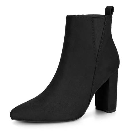 Allegra K- Zipper Block Heel Ankle Pointed Toe Boots