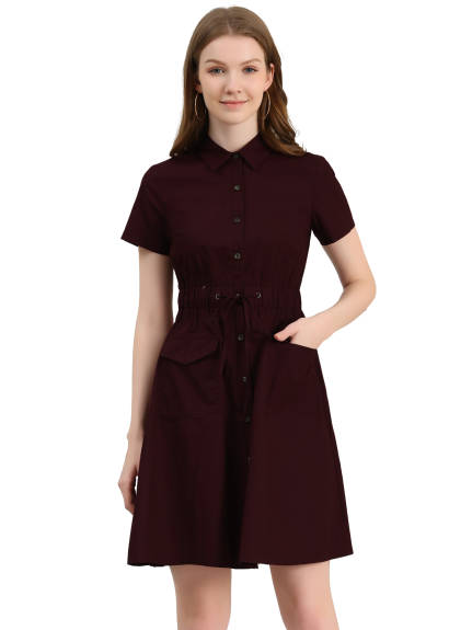 Allegra K- Button Down Cotton Flare Shirt Dress