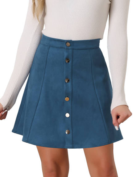 Allegra K - Faux Suede Button A-Line Mini Skirt