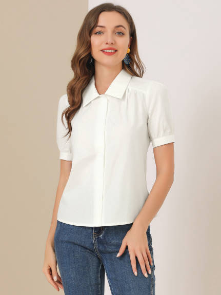 Allegra K- Cotton Puff Short Sleeve  Shirt