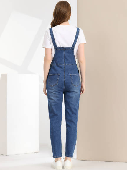 Allegra K - Casual Adjustable Bib Long Denim Overalls Pants