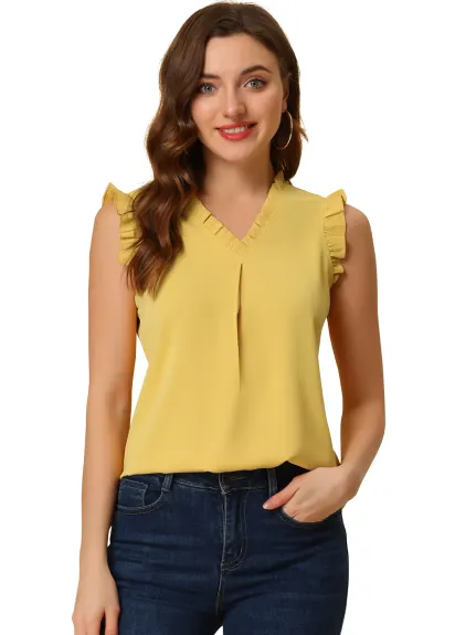 Allegra K- Ruffled Sleeveless Pullover V- Neck Blouse Top