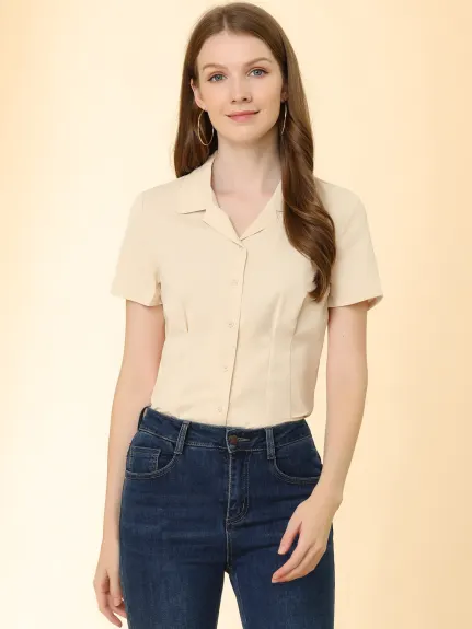 Allegra K - Summer Lapel Collar Button Down Shirt