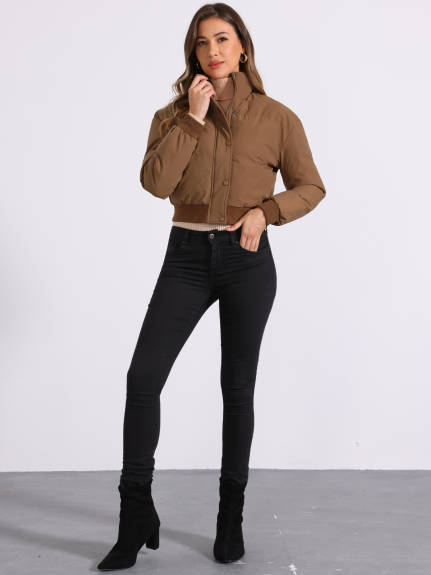 Allegra K - Cropped Padded Bomber Jacket Outwear