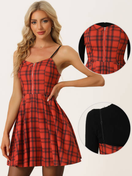 Allegra K- Plaid Spaghetti Strap Skater Dress