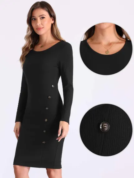 INSPIRE CHIC - Button Decor Sweater Sheath Dress