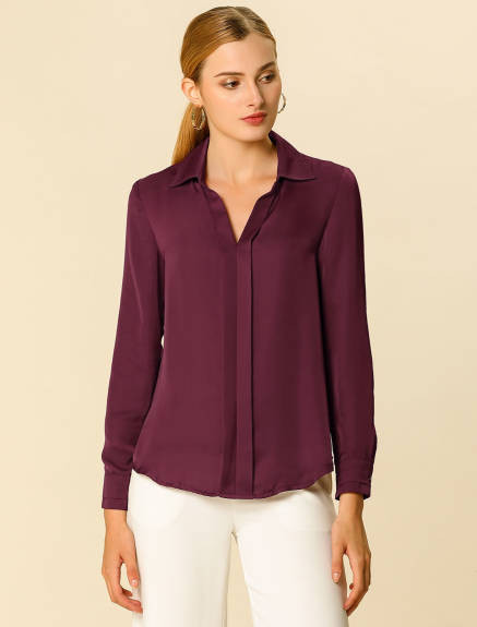 Allegra K- Elegant V-Neck Long Sleeve Blouse Shirt