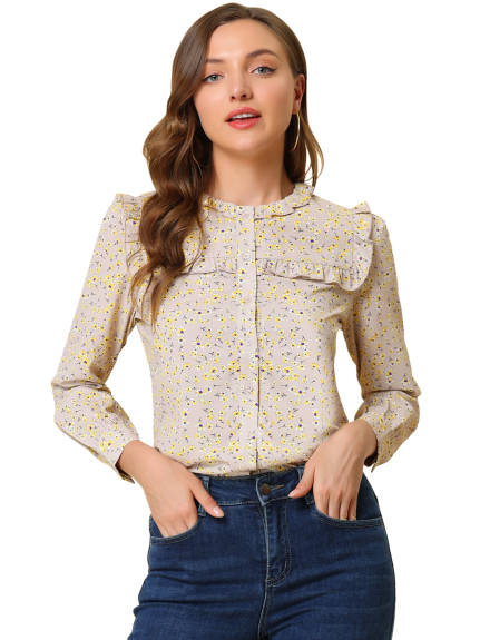 Allegra K- Ruffled Floral Daisy Blouse Shirt