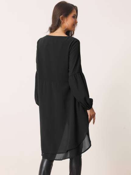 Allegra K- Lantern Long Sleeve High Low Asymmetrical Irregular Hem Top