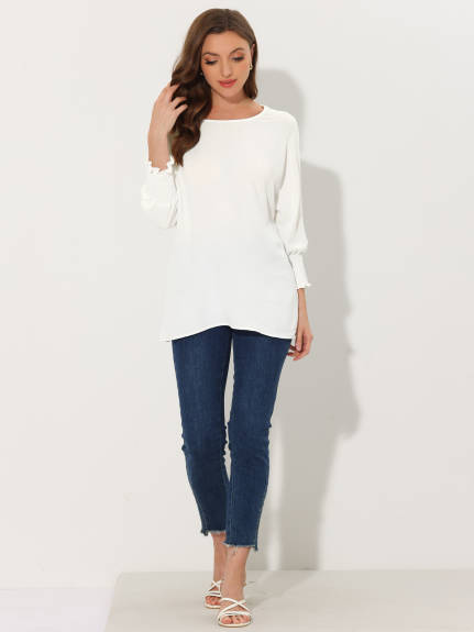 Allegra K - Round Neck Loose Casual Blouse