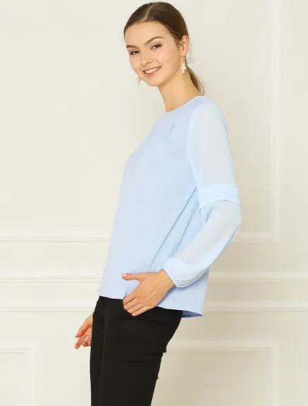 Allegra K- Long Sleeve Keyhole Neck Blouse Top