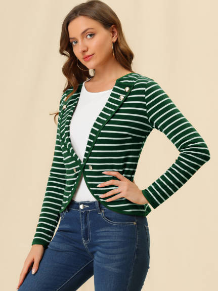 Allegra K- Notched Lapel Casual Striped Blazer