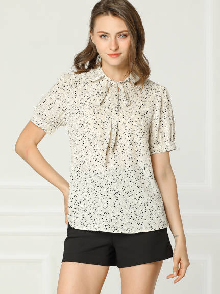 Allegra K- Retro Dots Short Sleeve Pan Collar Chiffon Blouse