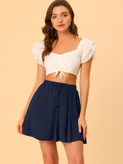 Allegra K- Drawstring High Waist A-Line Mini Skirt