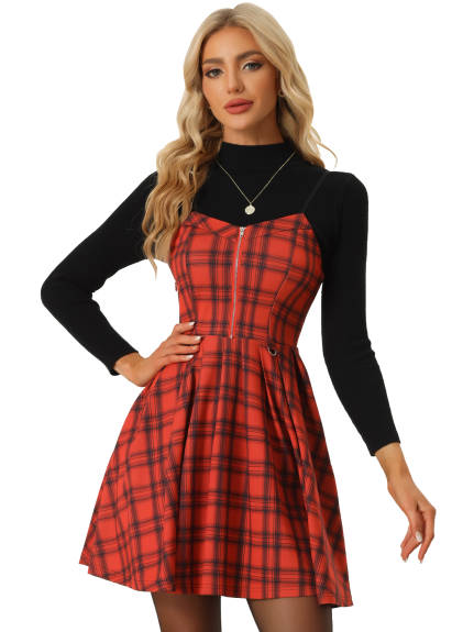 Allegra K- Plaid Spaghetti Strap Skater Dress